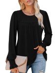 KISSMODA Women Formal Shirts Long Sleeve Fall Tops Crewneck Shirts Office Blouse Daily Tunic Tops Black