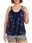 Ocean Blues Plus Size Feather Print Tankini Top