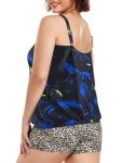 Ocean Blues Plus Size Feather Print Tankini Top