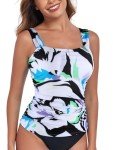 Floral Print Bandeau Ruched Tankini Top for Women