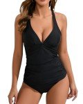 CORTUBO Black V Neck Twist Front Tankini Set