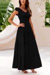 Flowy Black Maxi Dress with Cap Sleeves