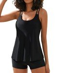 Yonique Women's Black Tankini & Boy Shorts Set