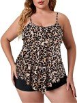 Plus Size Tummy Control Tankini Swimsuit - Leopard