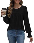 KISSMODA Women Formal Shirts Long Sleeve Fall Tops Crewneck Shirts Office Blouse Daily Tunic Tops Black