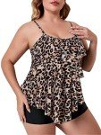 Plus Size Tummy Control Tankini Swimsuit - Leopard