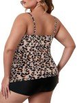 Plus Size Tummy Control Tankini Swimsuit - Leopard