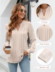 Blooming Jelly Women's Dressy Casual Blouses Business Work Chiffon Tops Long Sleeve V Neck Flowy Pleated Shirts 2024 Fall Outfits (Large,Apricot)