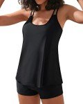 Yonique Women's Black Tankini & Boy Shorts Set