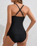CORTUBO Black V Neck Twist Front Tankini Set