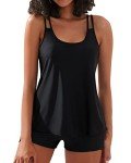 Yonique Women's Black Tankini & Boy Shorts Set