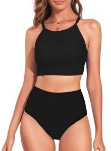 Vozobi Women's High Neck Bikini Set - Black