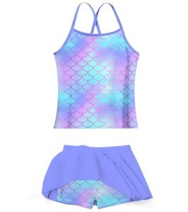 Girls Mermaid Print Tankini with Shorts, Size 8-9
