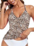 Leopard V Neck Ruched Tankini Top - Size L