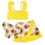 Yellow Sunflower Tankini Set for Girls