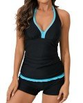 Flomeria Women's Halter Tankini with Boy Shorts