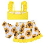 Yellow Sunflower Tankini Set for Girls