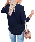 Diosun Womens Button Down V Neck Shirts Long Sleeve Office Casual Business Plain Blouses Tops Large Dark Blue