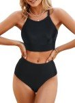 Vozobi Women's High Neck Bikini Set - Black