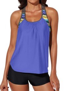 Striped Tankini Top and Shorts Set for Women