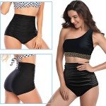 High Waisted Retro Ruched Bikini Bottoms - Black