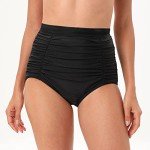 High Waisted Retro Ruched Bikini Bottoms - Black