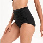 High Waisted Retro Ruched Bikini Bottoms - Black
