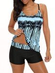 Plus Size Tummy Control Tankini - Blue & White