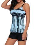 Plus Size Tummy Control Tankini - Blue & White