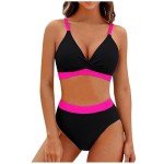 High Waisted Color Block Bikini Set for Women