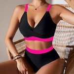 High Waisted Color Block Bikini Set for Women