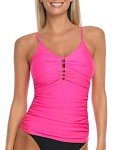 Relleciga Women's Neon Rose V Neck Tankini Top