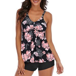 Pink Floral Two-Piece Modest Tankini Set for Women