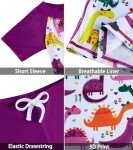 Girls' Dinosaur Tankini Swimsuit with Short Sleeves