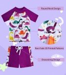 Girls' Dinosaur Tankini Swimsuit with Short Sleeves