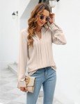 Blooming Jelly Women's Dressy Casual Blouses Business Work Chiffon Tops Long Sleeve V Neck Flowy Pleated Shirts 2024 Fall Outfits (Large,Apricot)