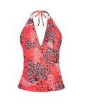 Coral Floral V Neck Halter Tankini Top