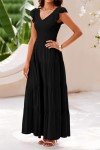 Flowy Black Maxi Dress with Cap Sleeves