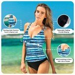 VECENEY Women's Blue Striped Criss Cross Tankini