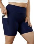 Navy Plus Size High Waisted Swim Shorts