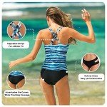 VECENEY Women's Blue Striped Criss Cross Tankini