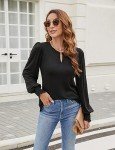 Blooming Jelly Women's Puff Sleeve Dressy Tops Keyhole Work Shirts Business Fall Outfits 2024 (Medium, Black)