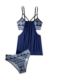 Geometric Cut-Out Tankini Bikini Set for Women