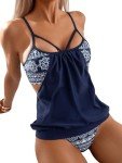 Geometric Cut-Out Tankini Bikini Set for Women