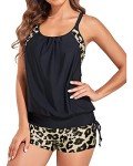 Black Leopard Tankini Swimsuit Set for Women