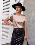 Beyove Women's Short Sleeve Blouses Satin Silk Shirts Pullover T Shirts Casual Loose Tunic Tops Camel