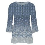 Deals of The Day Lightning Deals 3/4 Sleeve Shirts for Women Loose Fit Pleated Tops Floral Printed Graphic Tees V Neck Trendy Tops Cute Casual Work Blouses