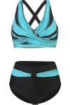 Blue Striped High-Waisted Two-Piece Swimsuit Set