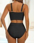 High Waisted Black Bandeau Bikini Set for Women