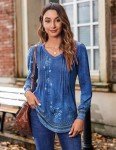 Zeagoo Blouses for Women Dressy Casual V Neck T Shirts Puff Long Sleeve Old Money Tunic Top for Business Office